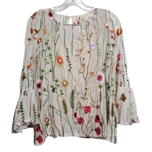 Cynthia Rowley Tops - Fairycore Cottagecore Whimsical Boho Butterfly Embroidered Mesh Blouse Women Med